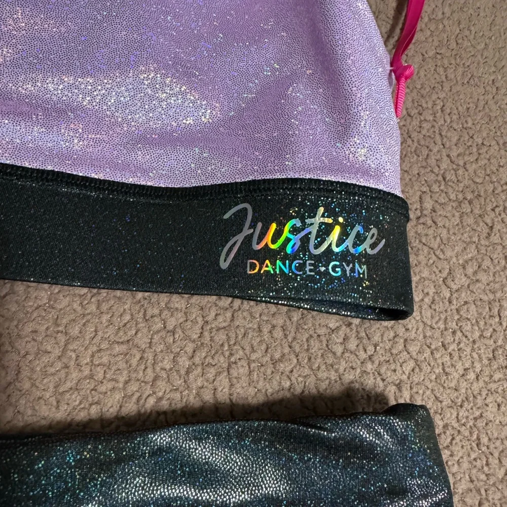 Justice Iridescent Lavender &‎ Silver Dance Set with Black Trim